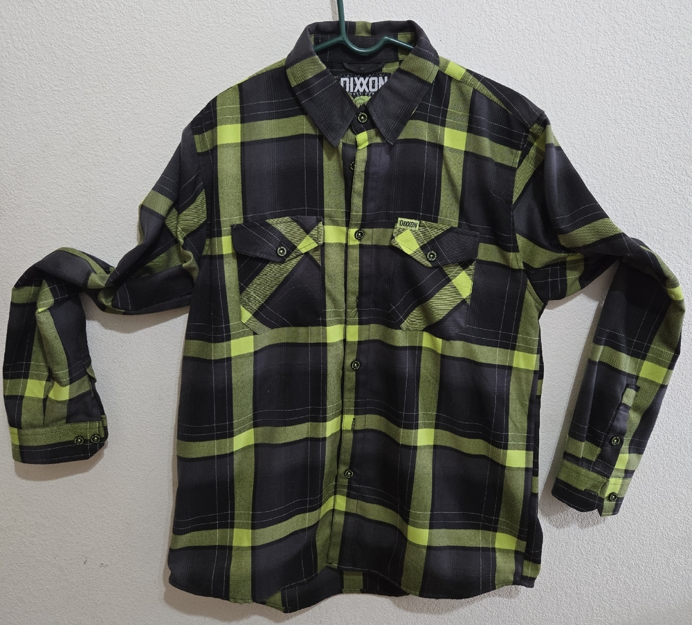 DIXXON Men's Casual Black and Green Plaid Shirt